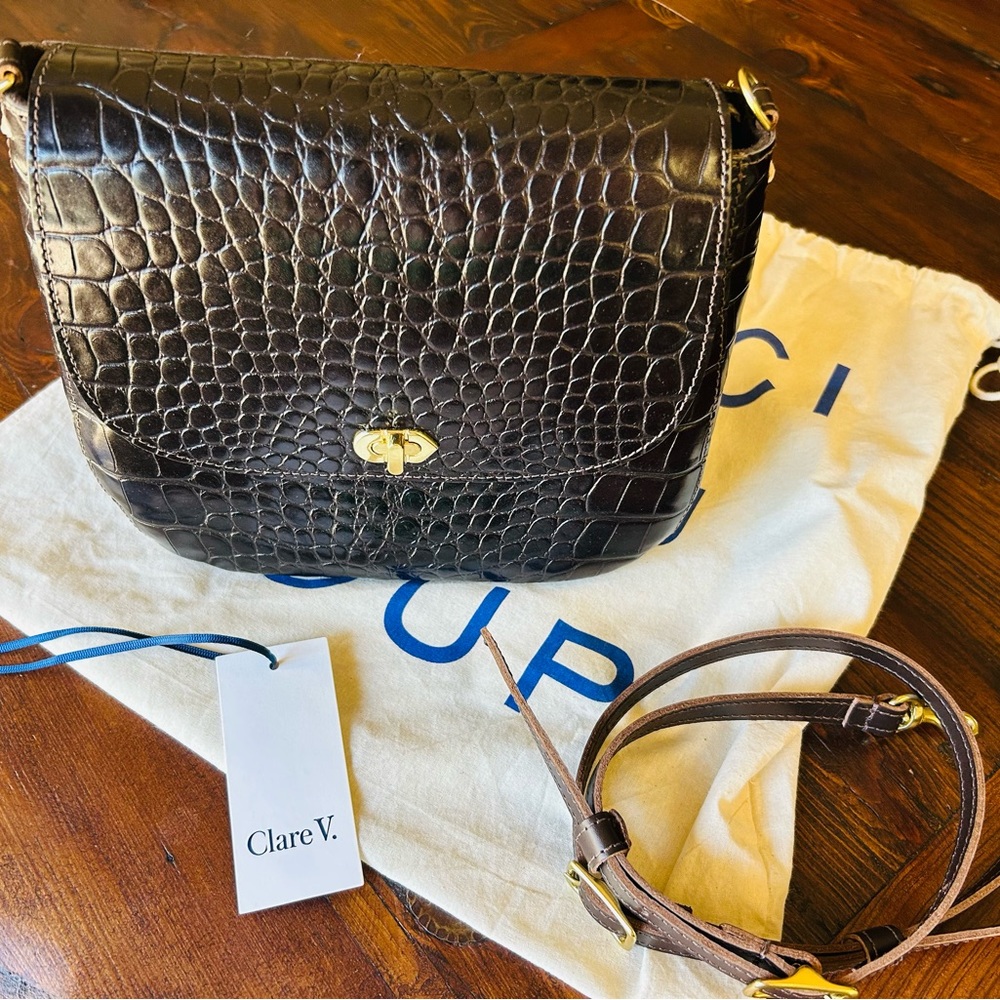 Clare V Kalamata Croco Turnlock Louis NWT